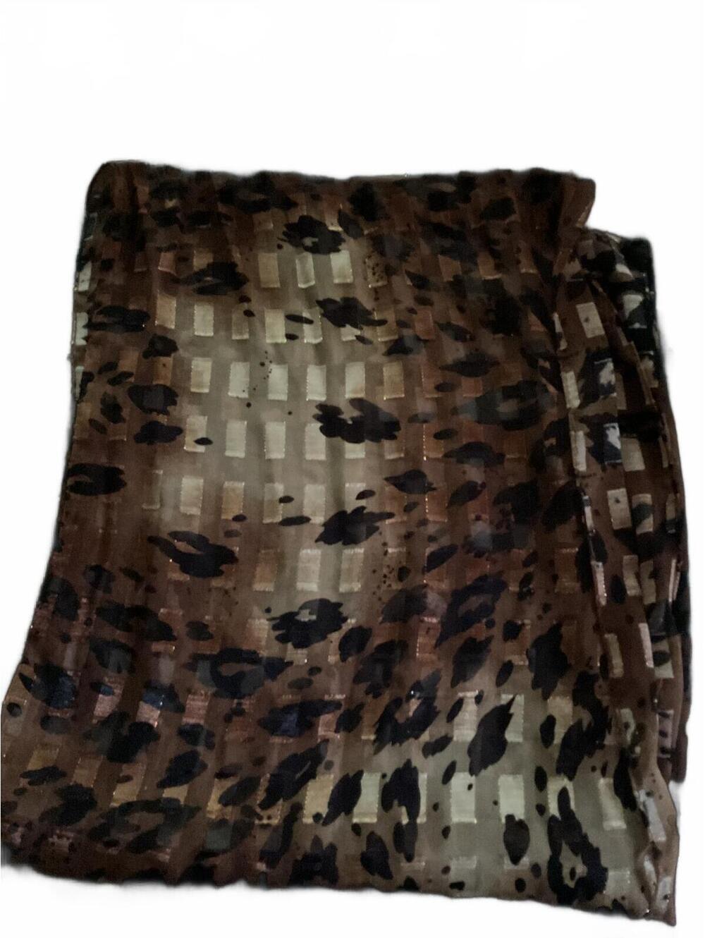 Sheer Burnout Animal Print Silk Scarf Wrap Brown Black Beige